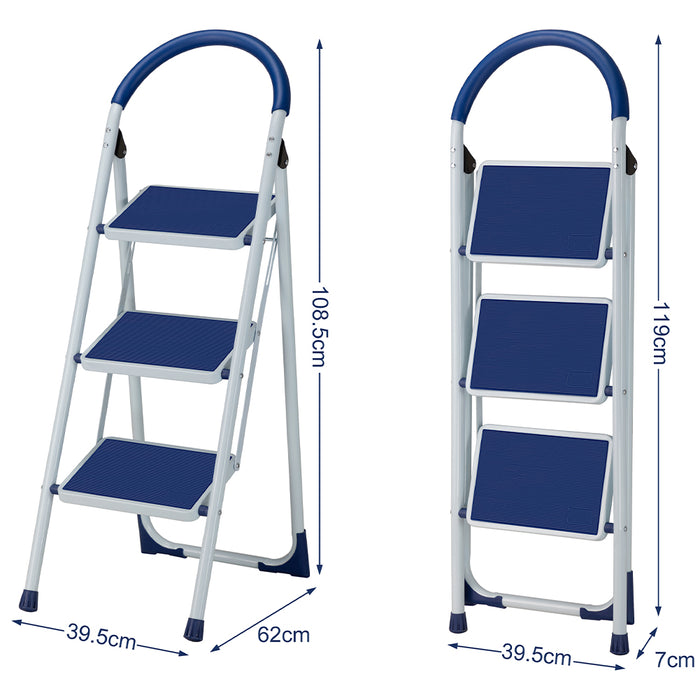 Scala Scaletta Pieghevole 3 Gradini Antiscivolo Sgabello Scaletto Acciaio Blu