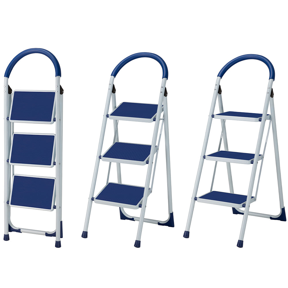 Scala Scaletta Pieghevole 3 Gradini Antiscivolo Sgabello Scaletto Acciaio Blu