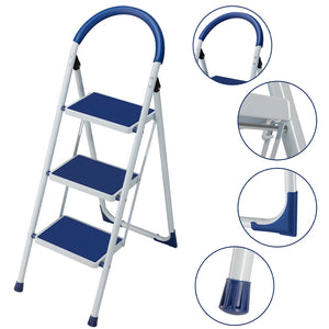 Scala Scaletta Pieghevole 3 Gradini Antiscivolo Sgabello Scaletto Acciaio Blu