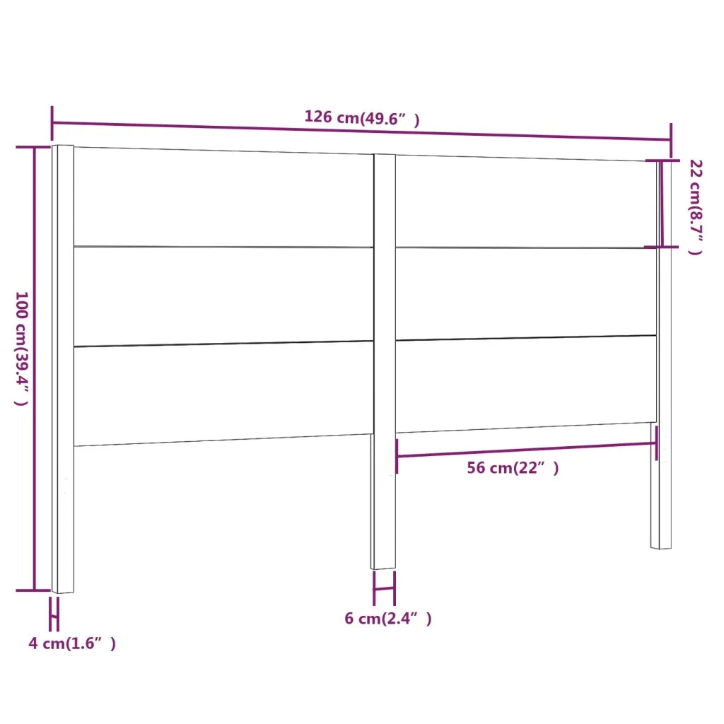 Testiera | Testata per Letto Nera 126x4x100 cm in Legno Massello di Pino