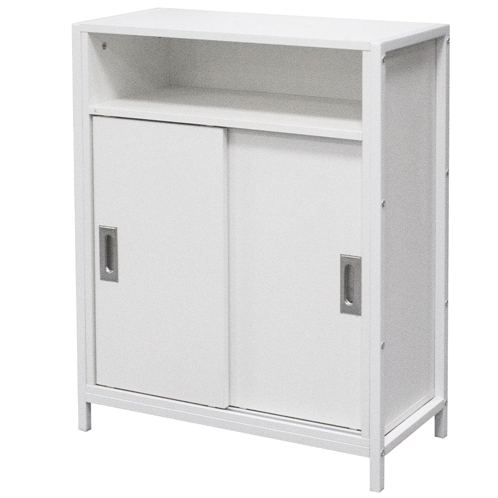 Mobile Mobiletto Basso Libreria Moderno 2 Ante Scorrevole e 3 Ripiani Bianco