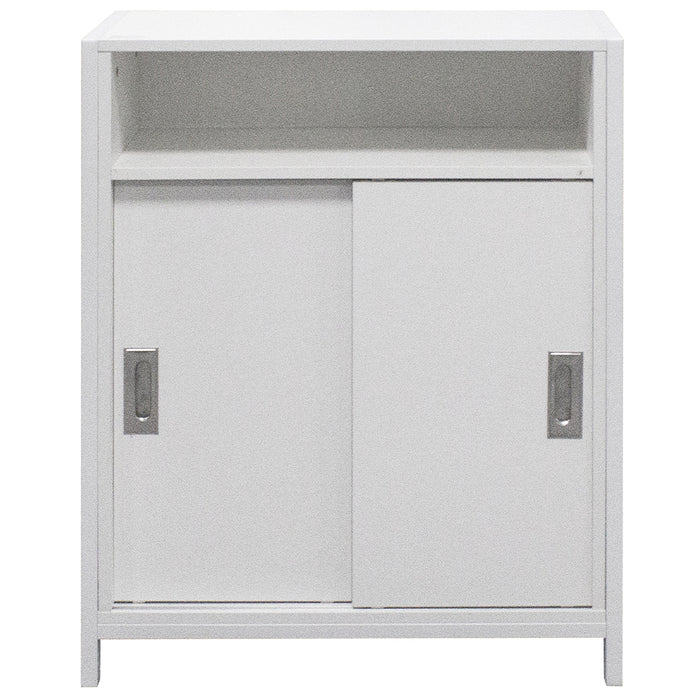 Mobile Mobiletto Basso Libreria Moderno 2 Ante Scorrevole e 3 Ripiani Bianco