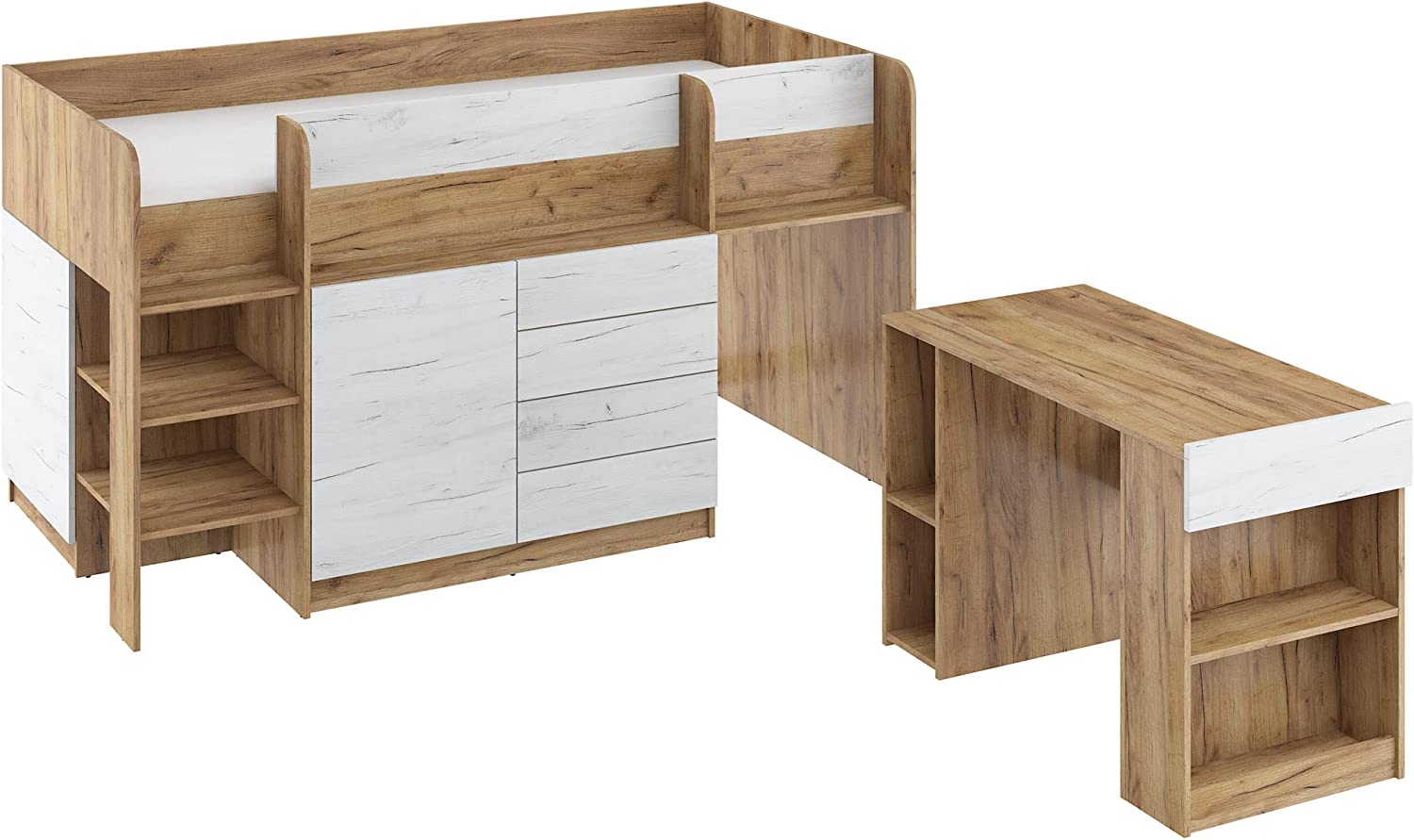 LETTO CASS. SCRITT. SMILE P 204x 112x112cm LATO SINISTRO ROVERE BIANCO GREZZO