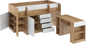 LETTO CASS. SCRITT. SMILE P 204x 112x112cm LATO SINISTRO ROVERE BIANCO GREZZO