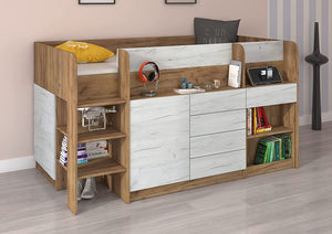 LETTO CASS. SCRITT. SMILE P 204x 112x112cm LATO SINISTRO ROVERE BIANCO GREZZO