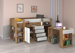 LETTO CASS. SCRITT. SMILE P 204x 112x112cm LATO SINISTRO ROVERE BIANCO GREZZO