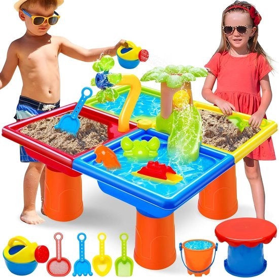 Tavola acquatica per bambini per area giochi all'aperto sabbia e tavola acquatica 25 pezzi giochi acquatici per bambini area giochi all'aperto sabbiera giocattoli adatti da 3 anni.