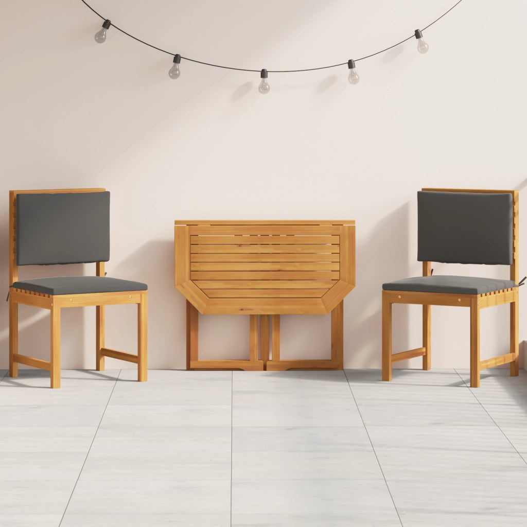 Set da pranzo da giardino 3 pezzi in legno massello di acacia