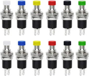 Set di 12 mini-interruttori a pulsante, momentaneo, normale apertura, 2-polo, interruttore a micro-schermo SPST (6 colori)