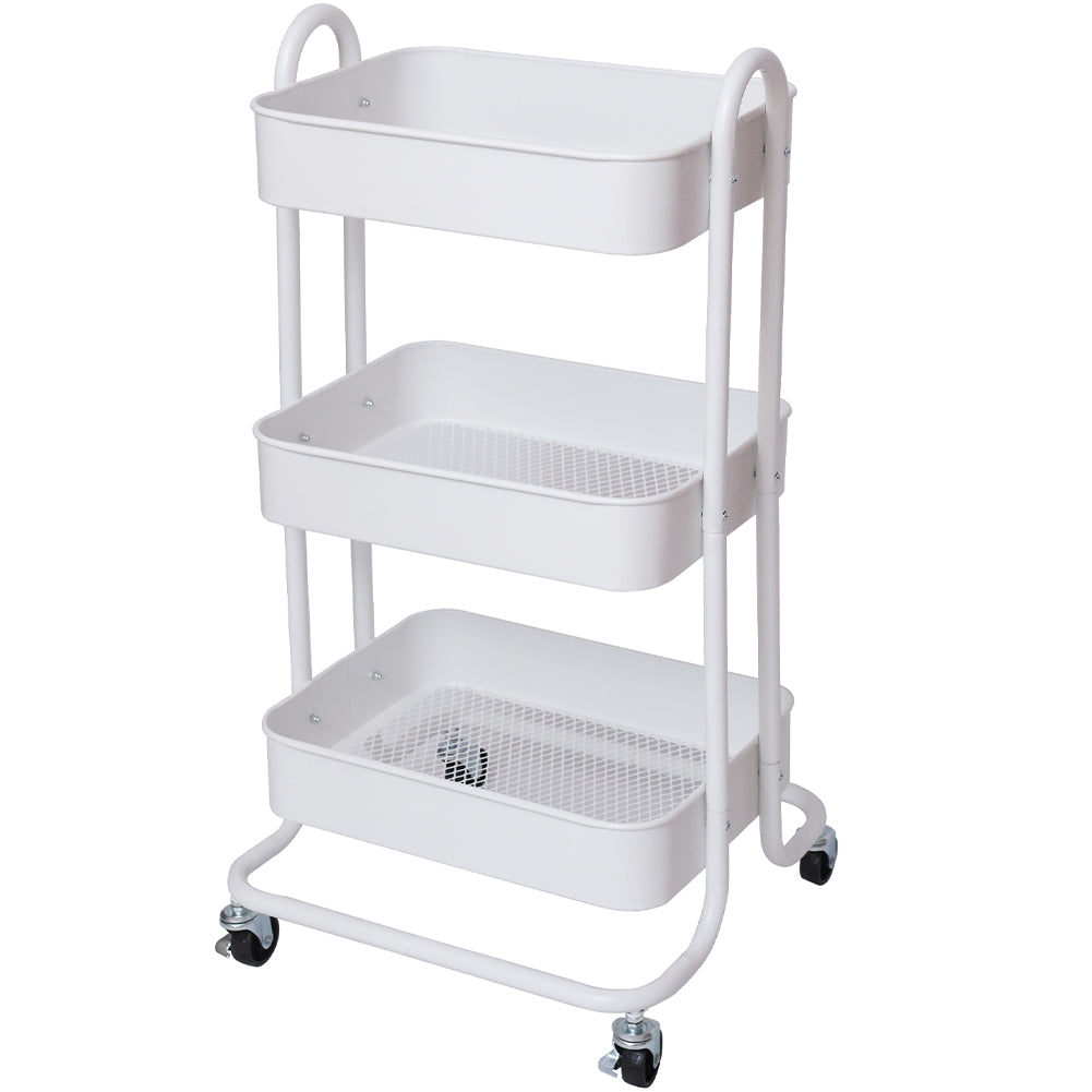 Carrello da Cucina 3 Ripiani con Ruote e 3 Cesti Portaoggetti46x40x84cm Bianco