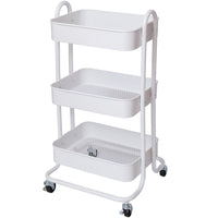 Carrello da Cucina 3 Ripiani con Ruote e 3 Cesti Portaoggetti46x40x84cm Bianco