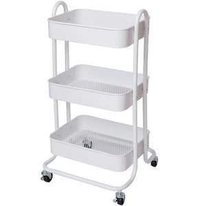 Carrello da Cucina 3 Ripiani con Ruote e 3 Cesti Portaoggetti46x40x84cm Bianco