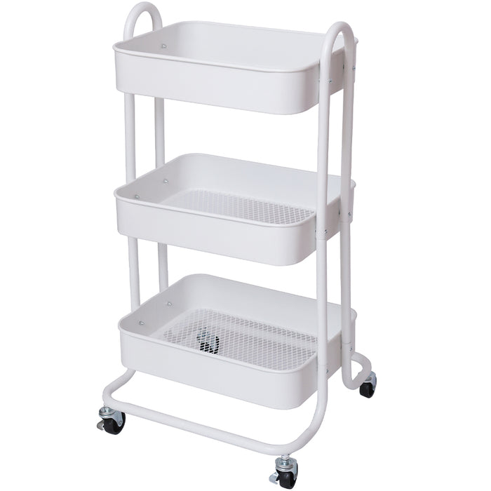 Carrello da Cucina 3 Ripiani con Ruote e 3 Cesti Portaoggetti46x40x84cm Bianco