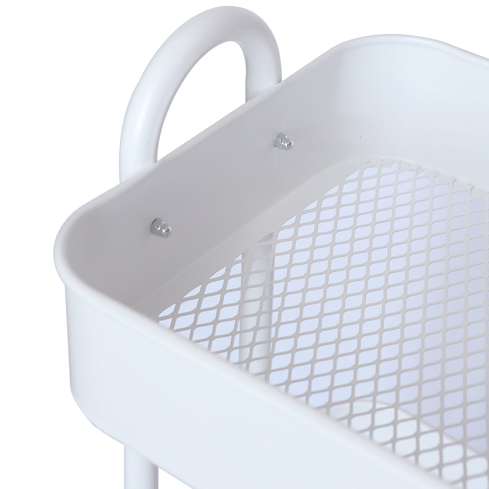 Carrello da Cucina 3 Ripiani con Ruote e 3 Cesti Portaoggetti46x40x84cm Bianco