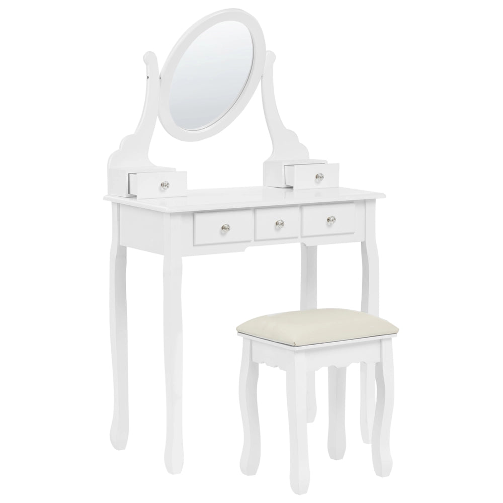 Toeletta Bianca MDF Legno Massello 140 x 80 cm 5 Cassetti Mobili Soggiorno Glam Design Camera Da Letto