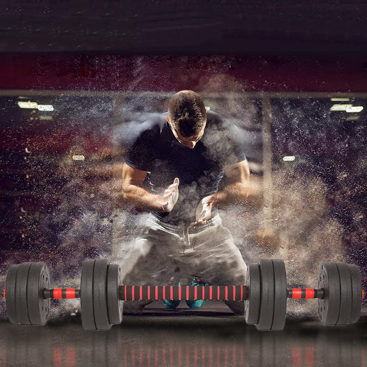 Set Manubri da 25kg (4x2.5kg+4x2kg+4x1.5kg) Bilanciere Pesi Fitness Rosso e Nero