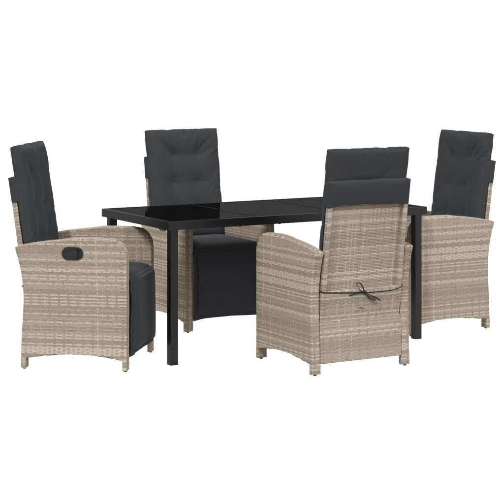 Set Pranzo Giardino 5 Pezzi con Cuscini Grigio Chiaro in Poly Rattan