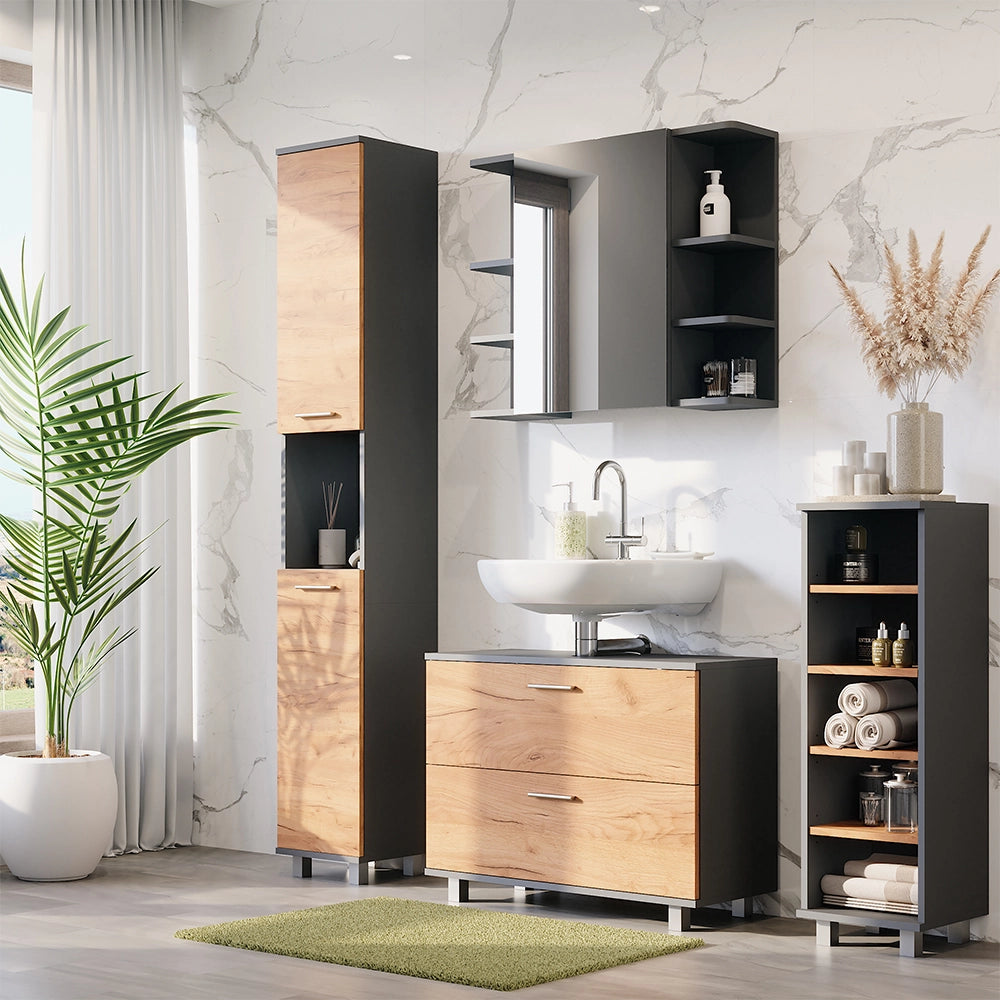 Vicco Set di mobili da bagno Quercia dorata/antracite 4 parti
