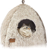 Gabbione per Gatti - Letto Premium Comfortevole in Forma di Piramide Carina - Grande Casa per Gatti da Interno o Cuccioli - con Cuscino morbido Removibile e Lavabile (40 x 40 x 37 cm)
