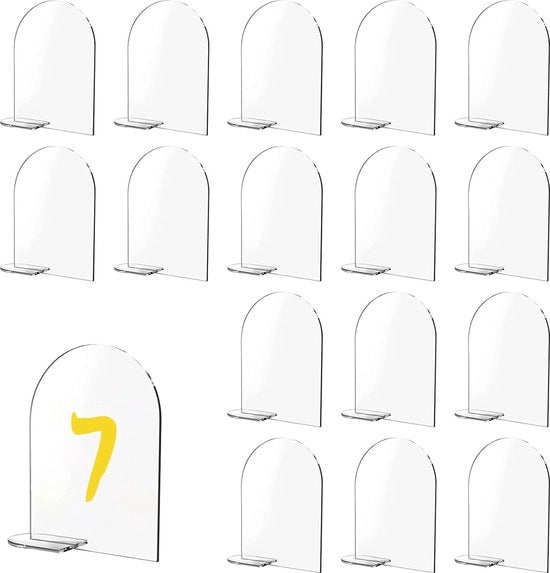 Tavoli numerati in vetro acrilico, 20 pezzi, fogli di vetro acrilico, segnali da tavolo in vetro acrilico trasparente, segnali arcuati in vetro acrilico per stand di matrimoni, segnali curvi per feste