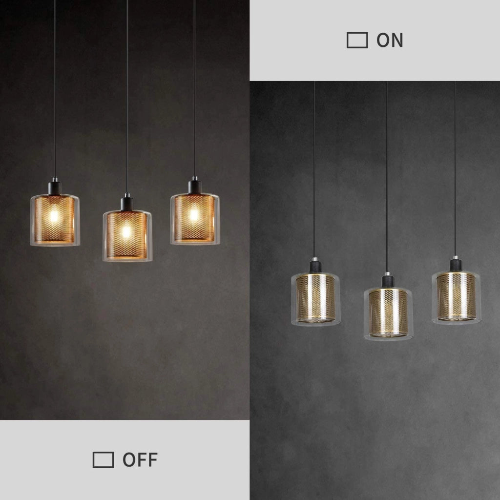 Lampada a sospensione ZMH E14 nero e oro in metallo stile industriale retr¨° 3 luci