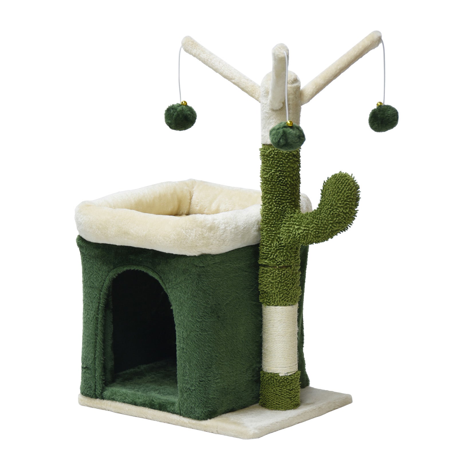 Fudajo Albero tiragraffi a forma di cactus 70cm con sisal di 4 mm Con casetta per gatti e 3 palline