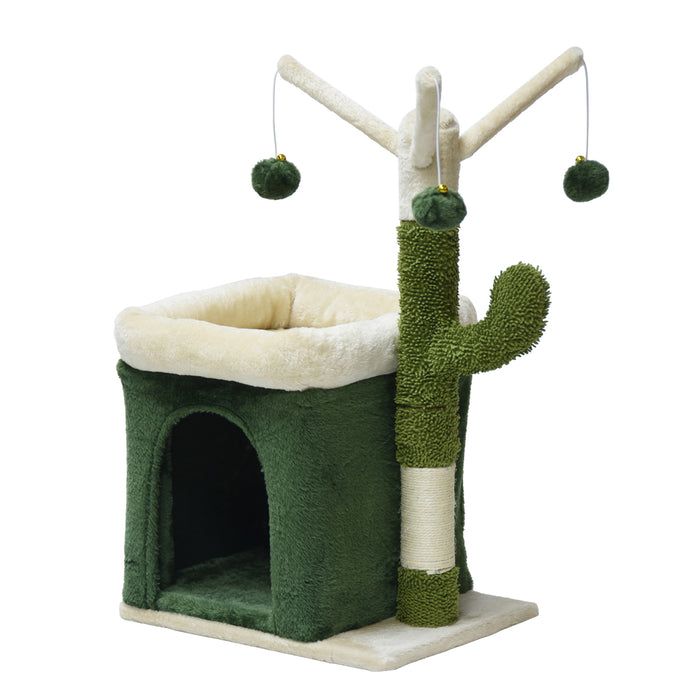 Fudajo Albero tiragraffi a forma di cactus 70cm con sisal di 4 mm Con casetta per gatti e 3 palline