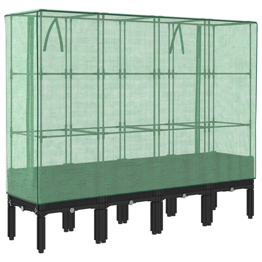 Aiuola rialzata/fioriera con copertura effetto rattan 160 x 40 x 140 cm nero 02_0038760