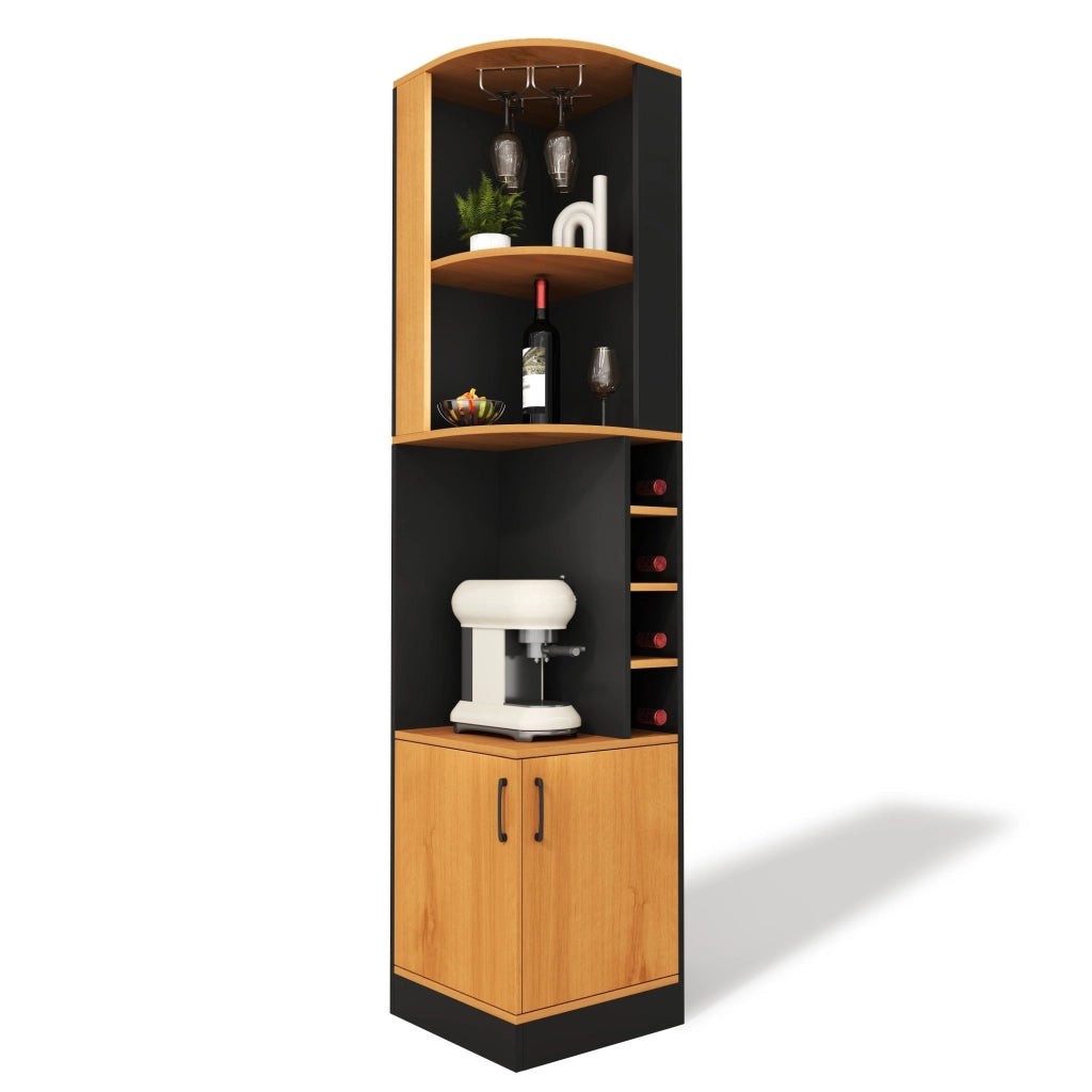 Mobile angolare porta vino con portascalici; 40 x 40 x 182 cm; in MDF nero