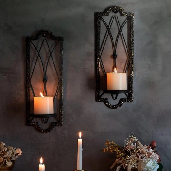 Set di 2 Candelabri da Parete - Decorazione di Interno in Metallo Rustico