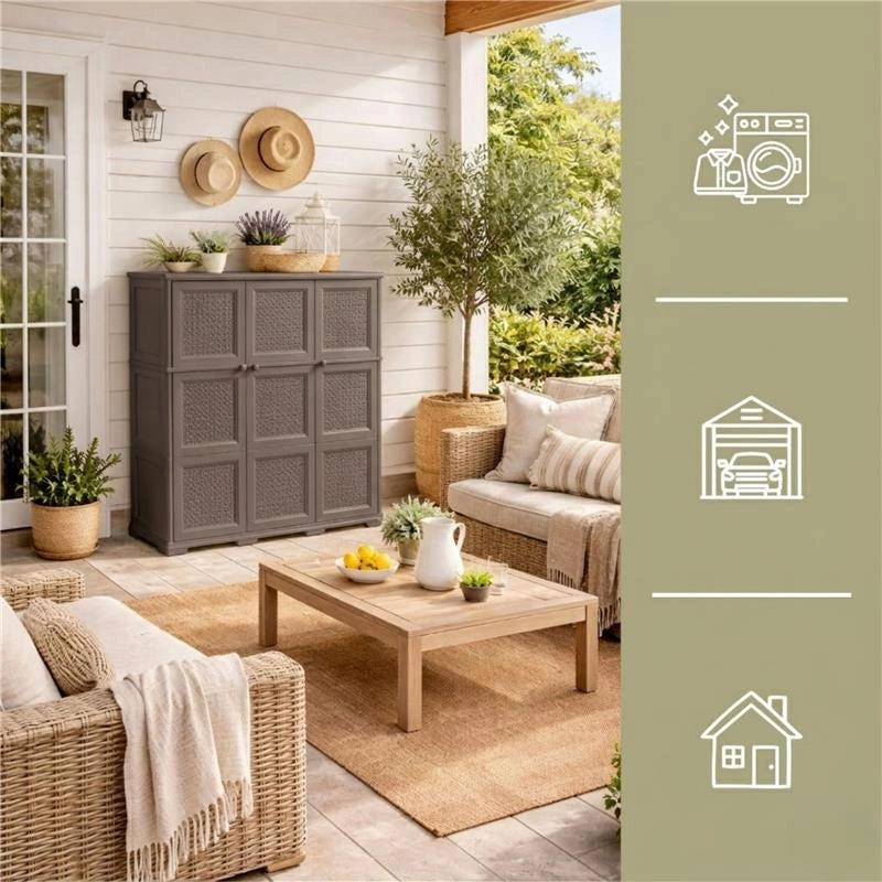 ARMADIO 3 ANTE WENGÉ 118X43X125 CM CON PUNTALI E ANTE TRAFORATE – CONTENITORE VERTICALE SALVASPAZIO PER ZONA LIVING