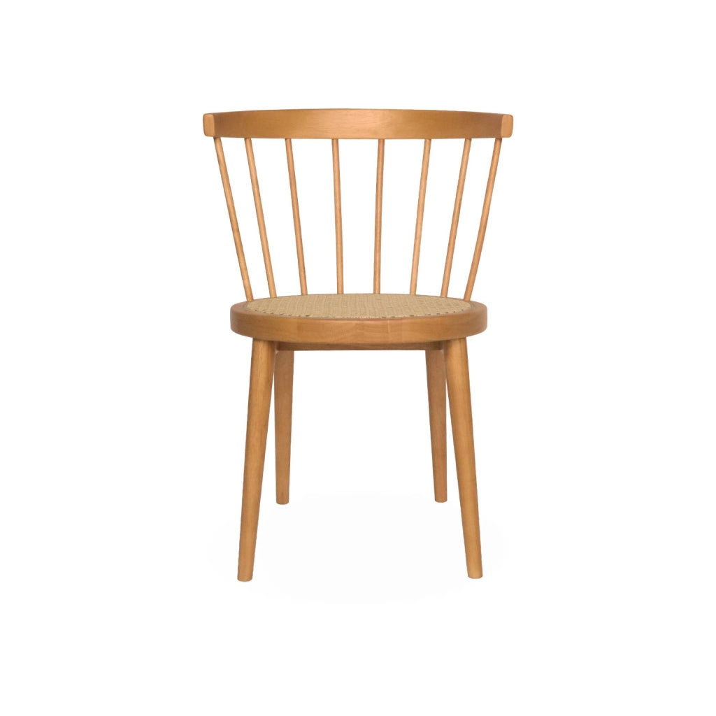 Set di 4 sedie in legno e paglia, marrone naturale