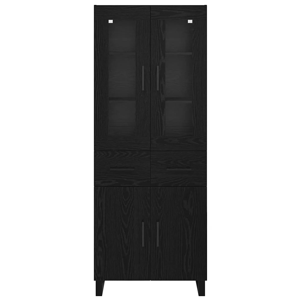 Credenza 2 pcs Rovere Nero Legno Stratificato e Vetro
