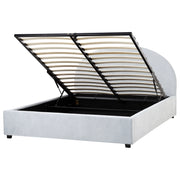 Letto contenitore matrimoniale imbottito tessuto di ciniglia azzurro retrò minimalista 160 x 200