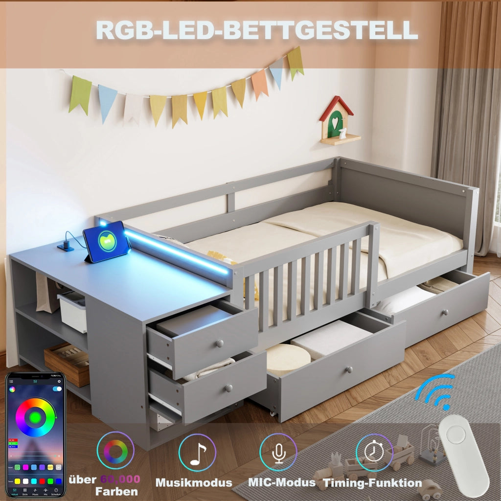 LETTO a soppalco 90x200 cm in legno grigio con contenitore separato