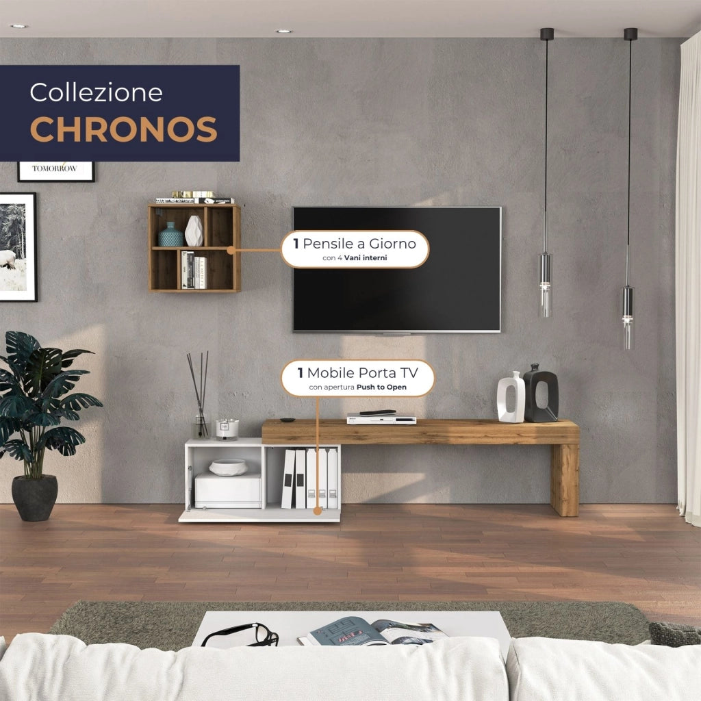 WHOUS Parete attrezzata Chronos set soggiorno bianco lucido e rovere 180/260x40 cm