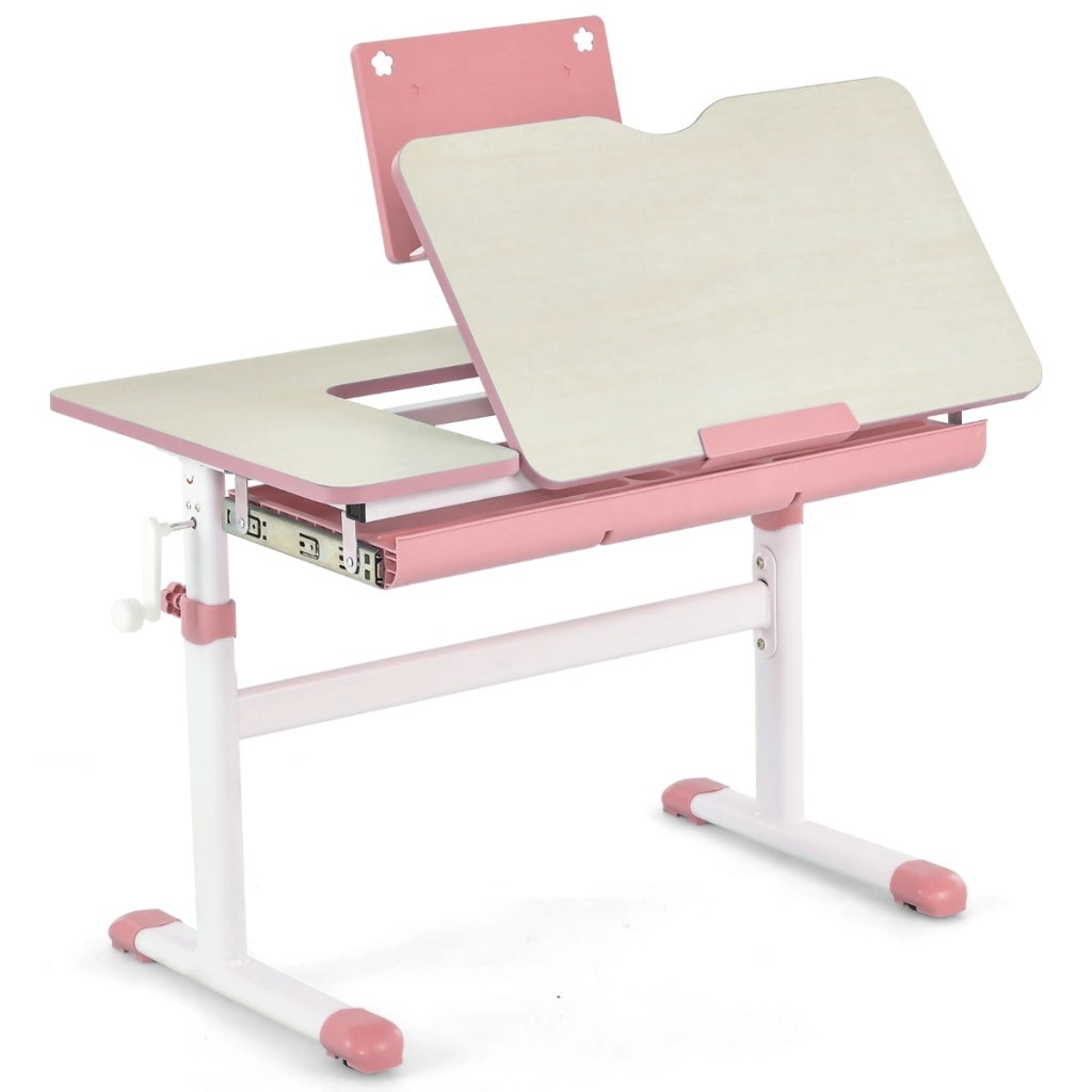 Scrivania per bambini regolabile con piano inclinabile cassetto, Scrivania per bambini tavolo ergonomico Rosa-Tavoli e sedie