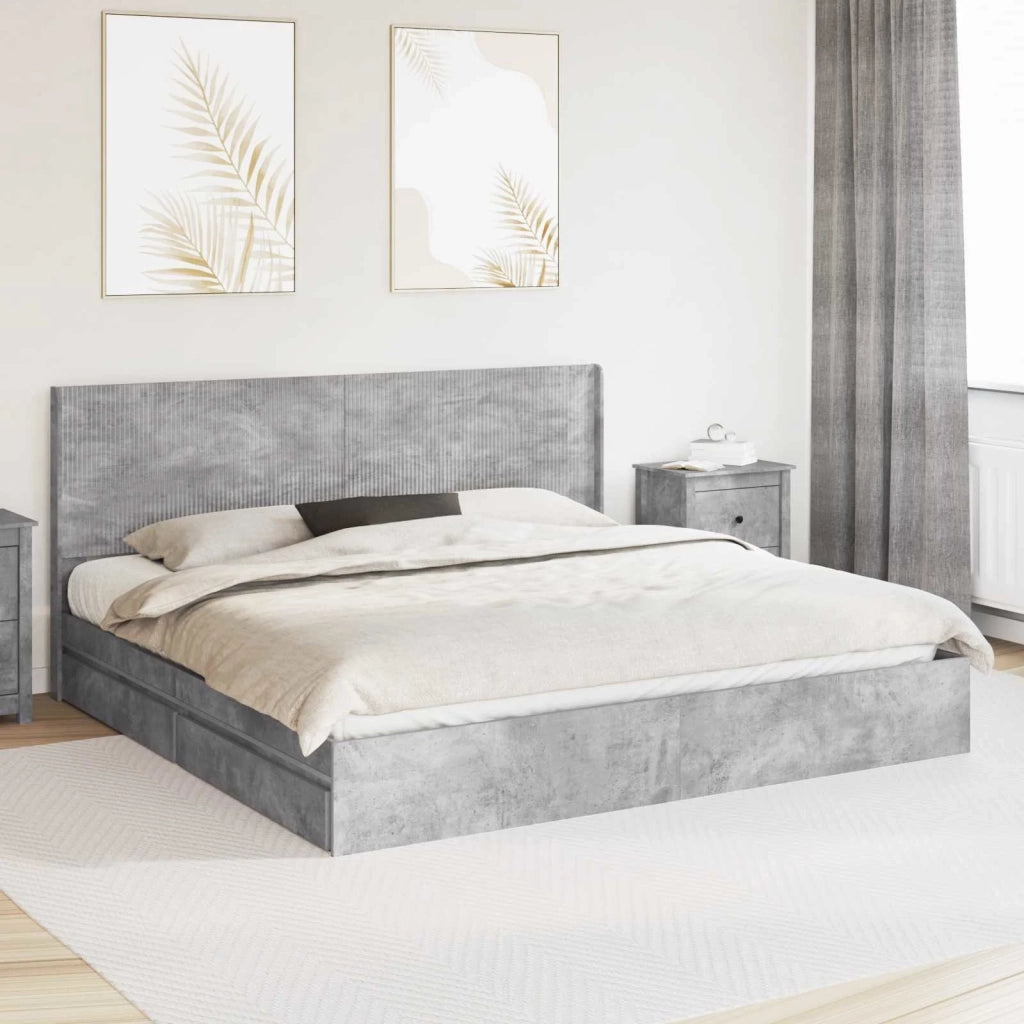 Struttura del letto con stoccaggio e testata Grigio Cemento