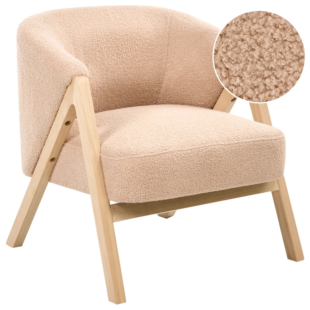 Poltrona da Soggiorno Senza Braccioli bouclè beige capitonnè Verticale Gambe In Legno