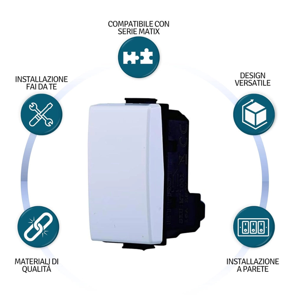 Pulsante unipolare illuminabile 16a compatibile con bticino matix