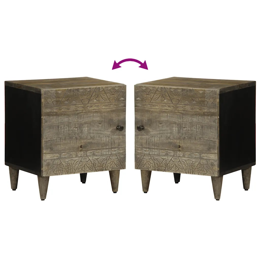 Comodini 2pz-Set di 2 Tavolino da notte Grigio Chiaro 40x33x46 cm in Legno Massello Mango 312329