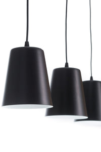 Lampadario 3 Luci Milargo In Acciaio Nero Con Paralumi A Cono In Nero E Bianco