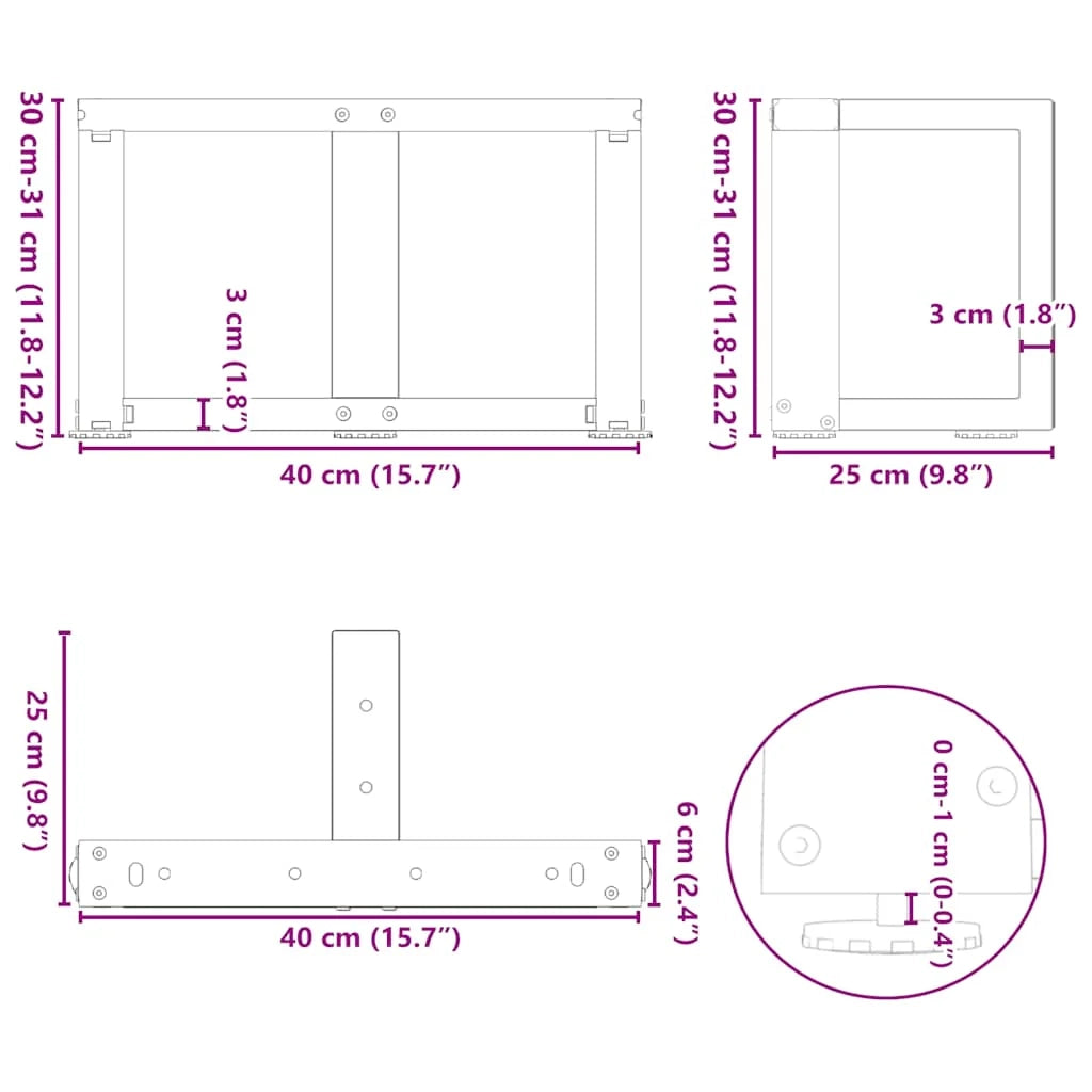 Set di 2 gambe per tavolino a forma di T 40 x 25 x 30 cm supporti robusti design moderno in acciaio antracite 02_0057276