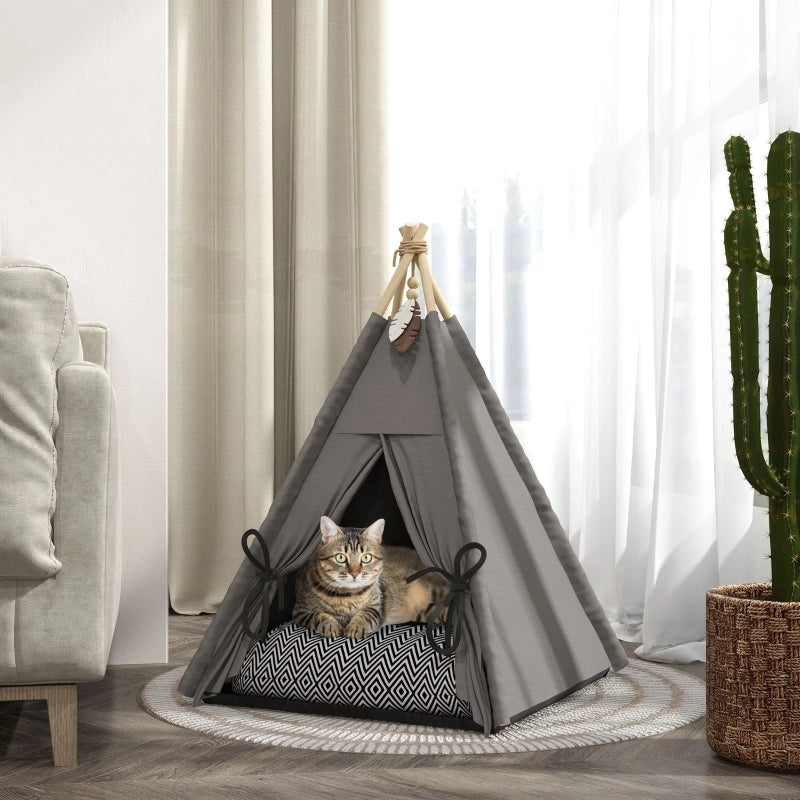 Tenda teepee per animali domestici, tenda per gatti con cuscino sfoderabile e lavabile, casetta per gatti con pavimento antiscivolo, palla da gioco,