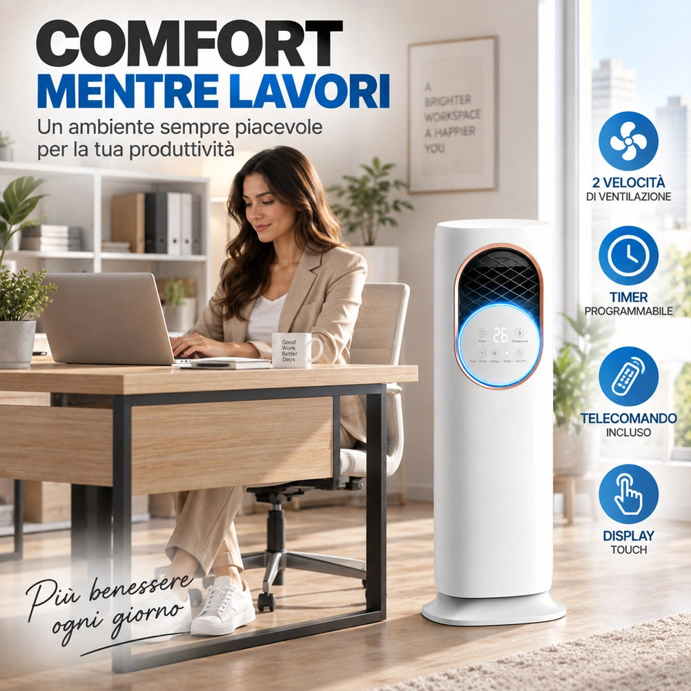 Raffrescatore Ventilatore Nebulizzatore Telecomando e Display LCD Tasti touch