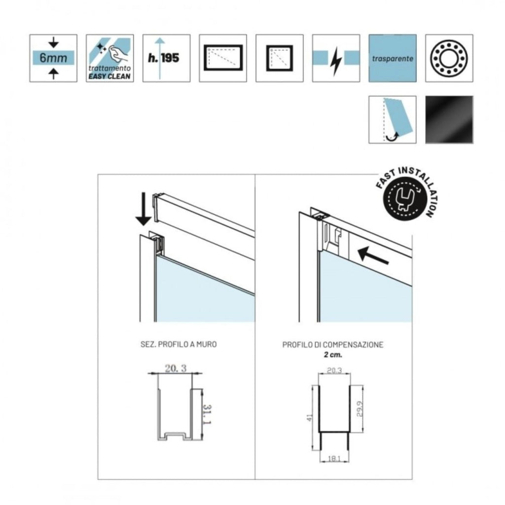 Cabina doccia angolare corner black cristallo 6 mm 120x140x195 cm