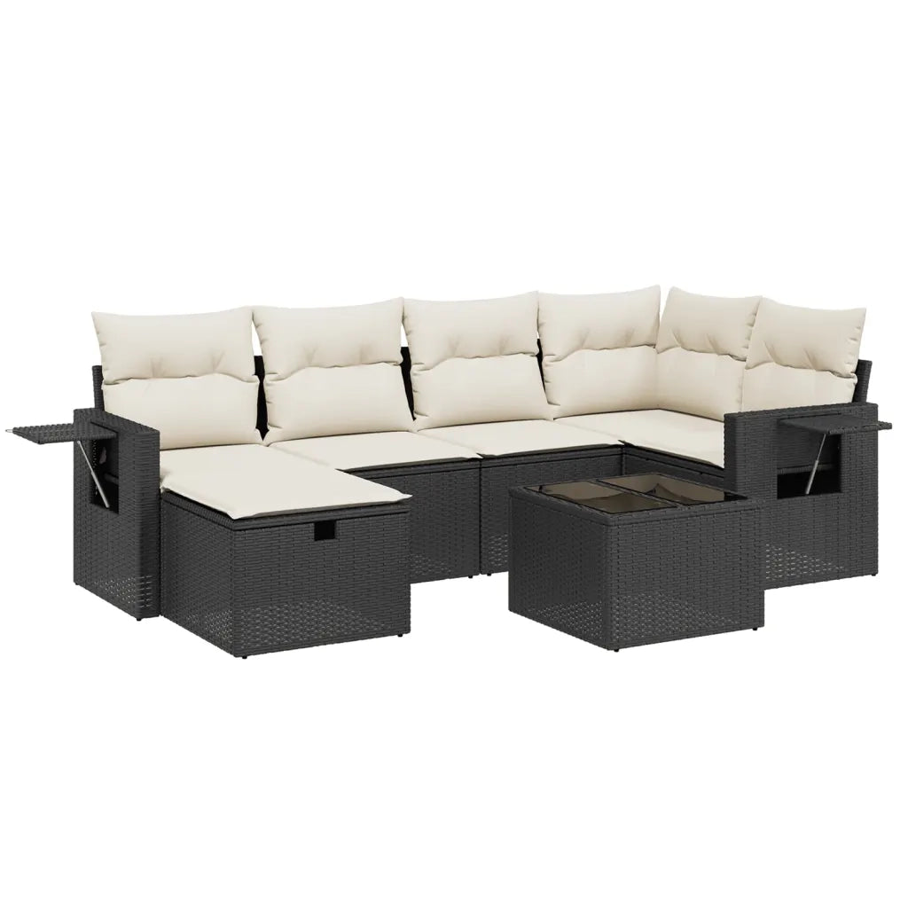 Set Divani da Giardino con Cuscini 7pz Nero Polyrattan