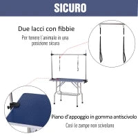 Tavolo da Toelettatura e Tosatura per 2 Cani, Regolabile e Antiscivolo, con Vassoio Porta Attrezzi, 107x60x170cm, Blu
