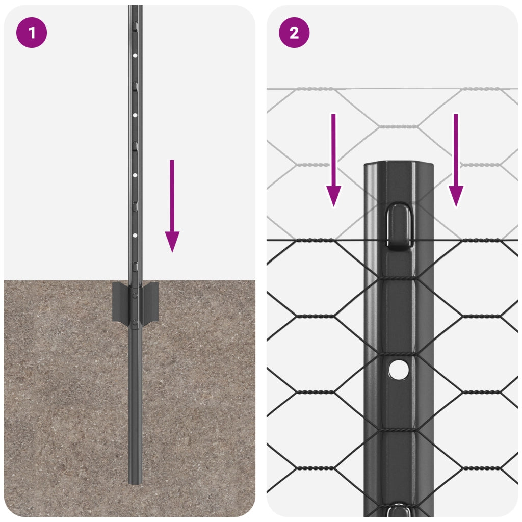Pali per Recinto  11 pz U-Channel Grigio 60 cm Acciaio