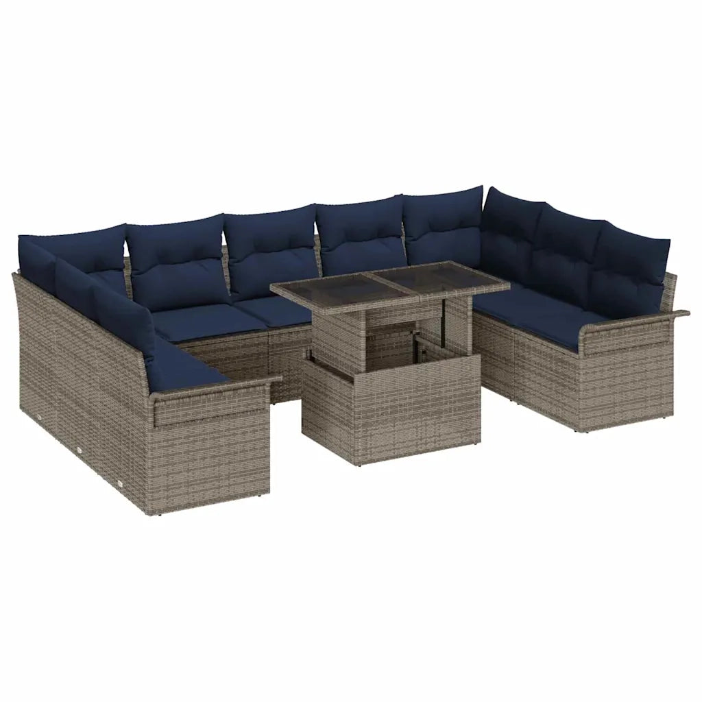 Set Divano da Giardino 10 pcs Grigio Rattan in Polipropilene